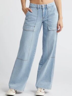 PacSun Baggy Low Rise Carpenter Wide Leg Jean Size 27 Light Indigo